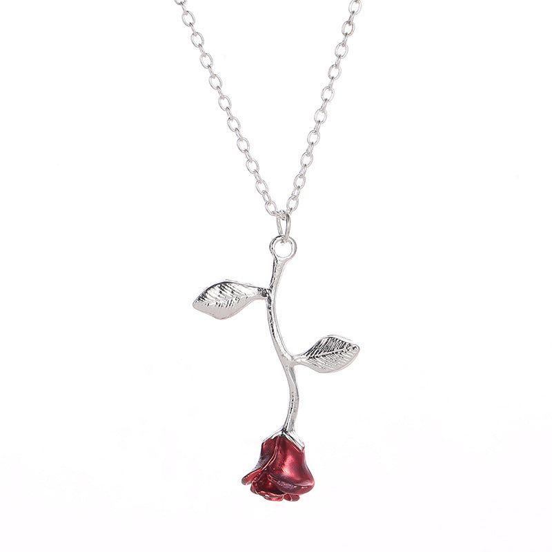 Wholesale Romantic Valentine's Day Rose Stereo Flower Pendant Collarbone Chain